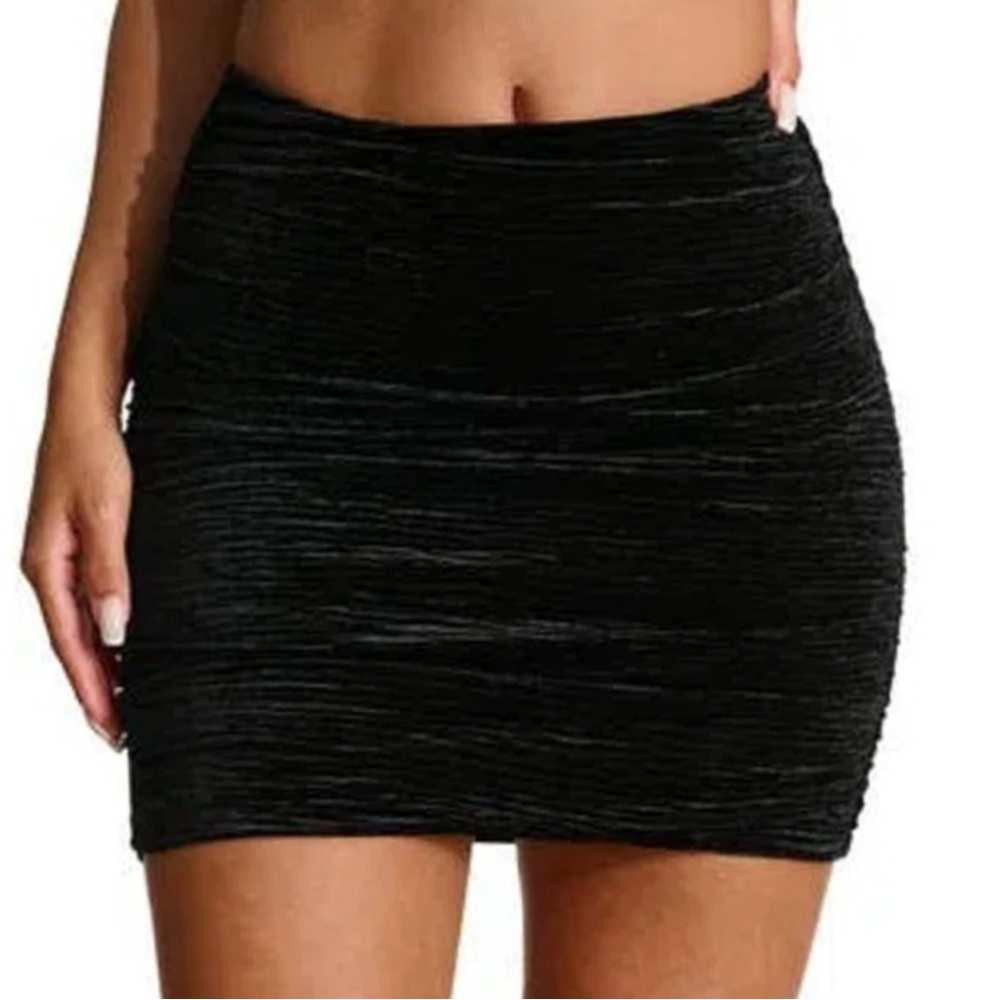 NEW NAKED WARDROBE BLACK VELVET MINI SKIRT